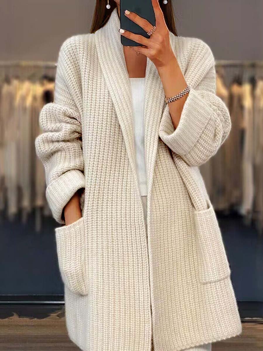 Beige Plain Long Sleeve Cardigan