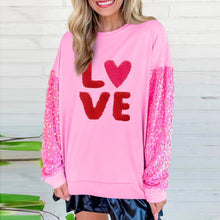 Load image into Gallery viewer, Pink Graphic &quot;Love&quot; Valentines Sequin Sweatshirt
