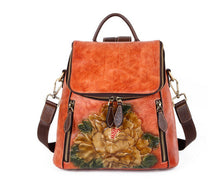 Load image into Gallery viewer, Unique Embossed Floral Leather Leather Backpack for Women
