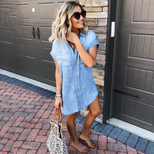 Load image into Gallery viewer, Classic Short Sleeves Denim Button Shirt Dress
