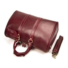 Load image into Gallery viewer, Burgundy Shoulder Leather Travel Weekender Duffel Bag
