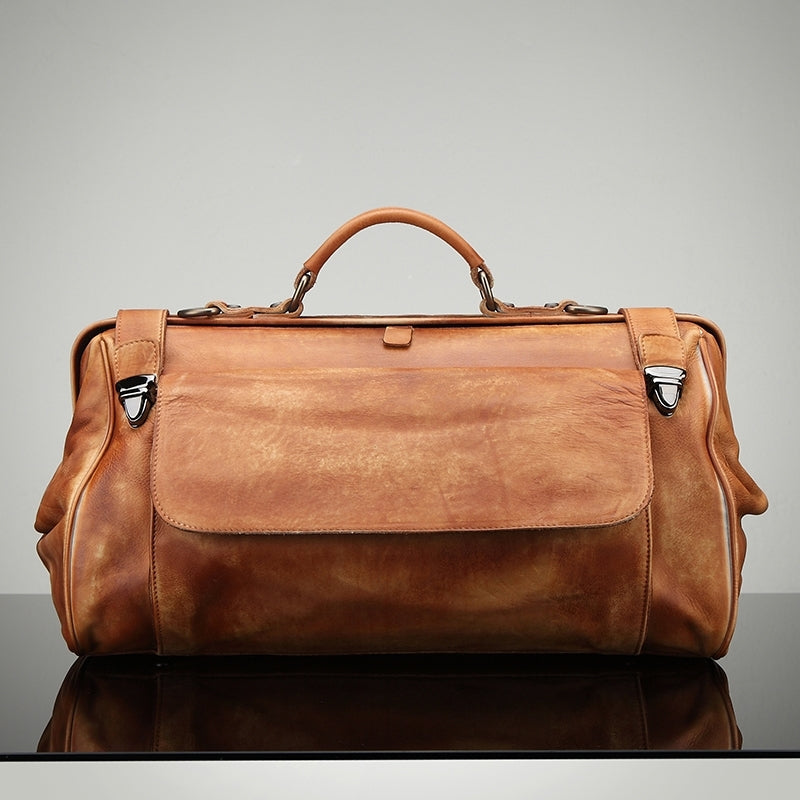 Vintage Leather Large Doctor Bag Weekender Travel Duffel Bag Physician Bag for Men