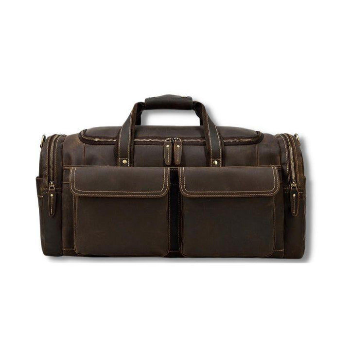 Dark Brown Full Grain Leather Travel Weekender Duffel Bag