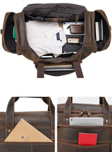 Load image into Gallery viewer, Brown Leather Travel Weekender Bag with Front Pocket
