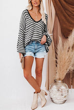 Load image into Gallery viewer, Oversized Stripe V Neck Puff Sleeve Sweater
