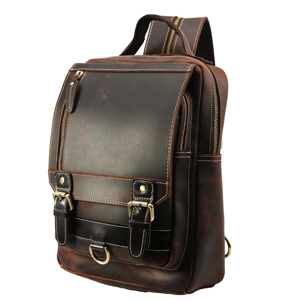 Mens Convertible Leather School Backpack Sling Bag