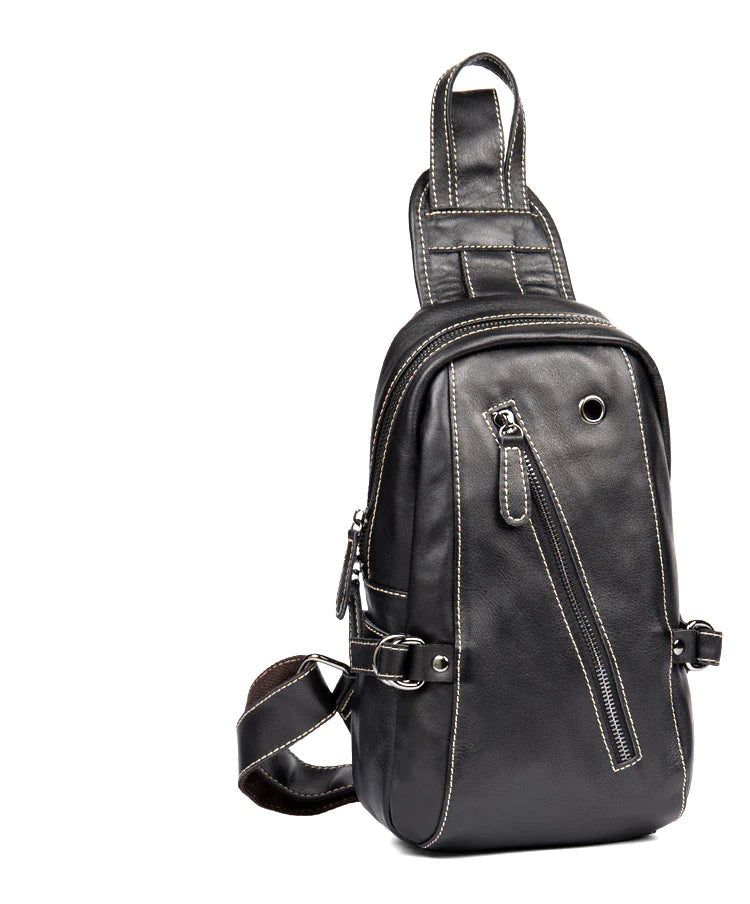 Classic Zipper Leather Sling Bag