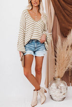 Load image into Gallery viewer, Oversized Stripe V Neck Puff Sleeve Sweater
