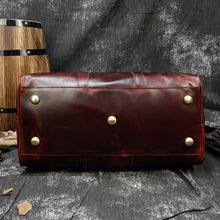 Load image into Gallery viewer, Burgundy Simple Travel Weekender Leather Duffel Bag
