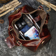 Load image into Gallery viewer, Burgundy Simple Travel Weekender Leather Duffel Bag
