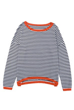 Load image into Gallery viewer, Contrast Trimmed Striped Drop Shoulder Sweater
