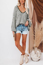 Load image into Gallery viewer, Oversized Stripe V Neck Puff Sleeve Sweater
