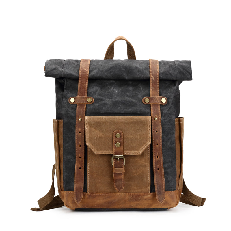 Waterproof College Weekend Travel Laptops Waxed Canvas Leather Roll top Backpack