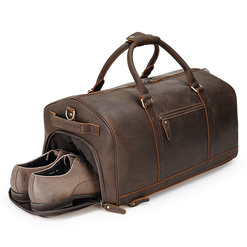 Leather Large Travel Weekender Duffel Bag with Laptop Compartment