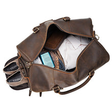 Load image into Gallery viewer, Leather Large Travel Weekender Duffel Bag with Laptop Compartment
