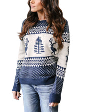 Load image into Gallery viewer, Blue Geometry Elk Jacquard Sweater
