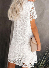 Load image into Gallery viewer, White Short Sleeve Shift Mini Lace Dress
