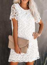 Load image into Gallery viewer, White Short Sleeve Shift Mini Lace Dress

