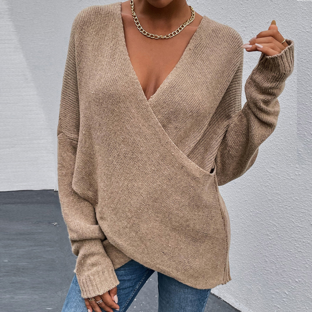 Brown V-neck Wrap Sweater