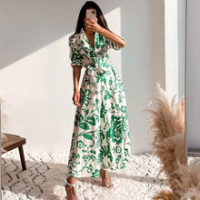 Load image into Gallery viewer, Green Collar Long Sleeve Floral Midi Dress
