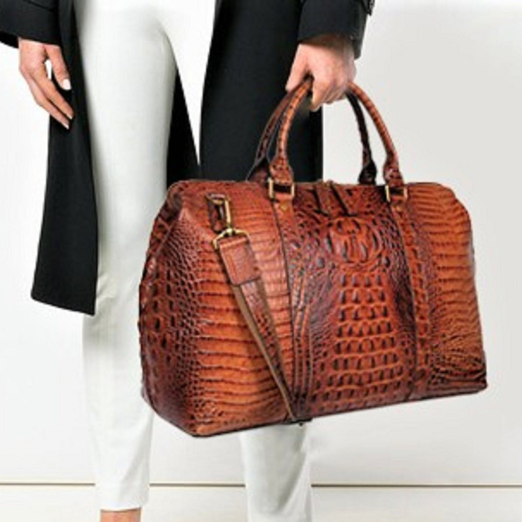 Crocodile Patterned Leather Travel Bag Weekender Bag Overnight Leather Duffel