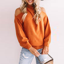 Load image into Gallery viewer, Orange Halter Cold Shoulder Long Sleeve Sweater
