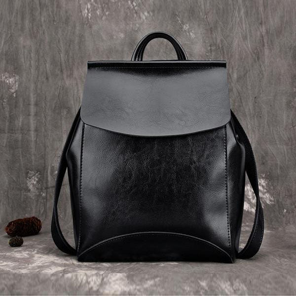 Black Cute Leather College Backpack