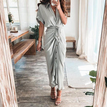 Load image into Gallery viewer, Vintage Plain Short Sleeve Midi Dress With Belt
