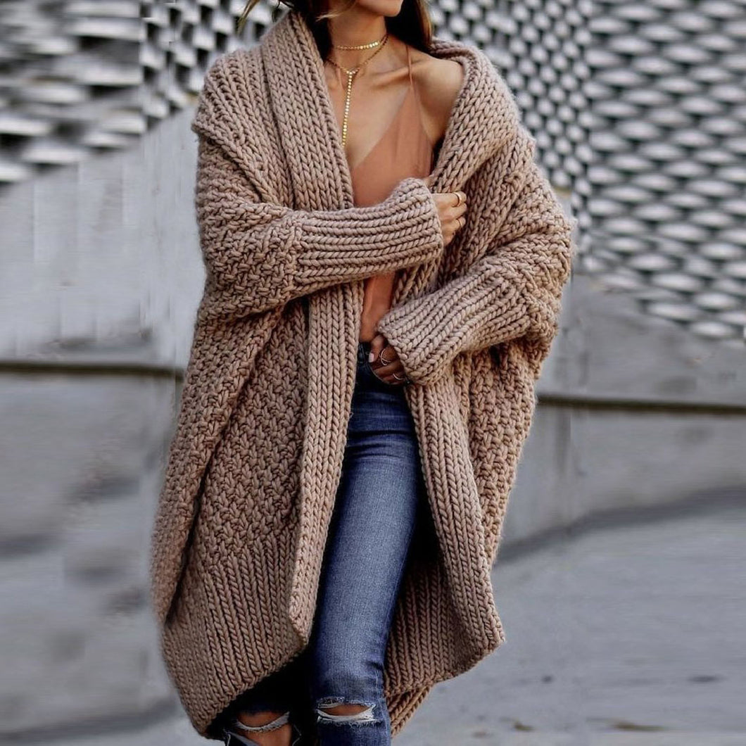 Brown Batwing Sleeve Long Cardigan