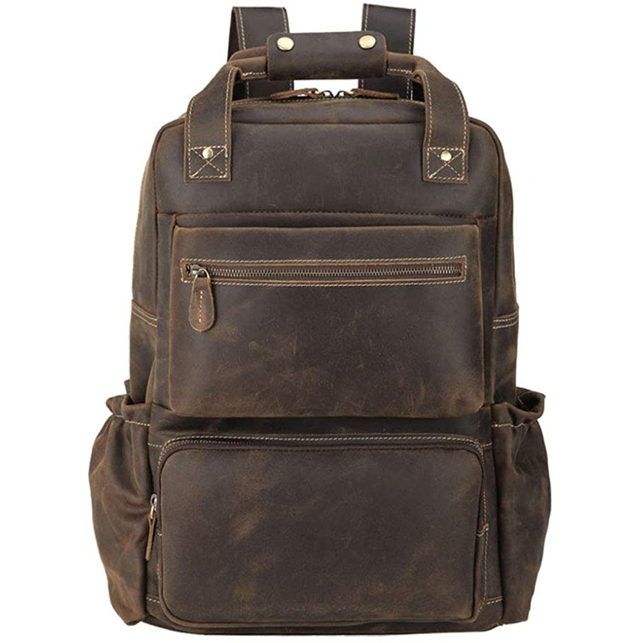 Leather School Backpack for Men 17.3 Inch Laptop Bag Large Capacity School Business Travel Daypack