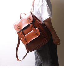 Load image into Gallery viewer, Brown Leather Backpack for Women Men
