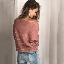 Load image into Gallery viewer, Red V-neck Stripped Long Sleeve Sweater
