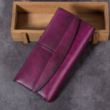 Load image into Gallery viewer, Ladies Trifold Clutch Wallet Handmade Leather Wallets for Women
