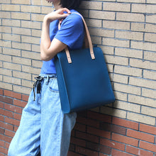Load image into Gallery viewer, Minimalist Haze Blue Leather Shoulder Tote Bags Purse for Women
