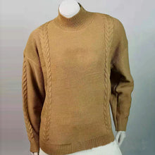 Load image into Gallery viewer, Brown High Neck Cable Sweater
