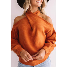 Load image into Gallery viewer, Orange Halter Cold Shoulder Long Sleeve Sweater
