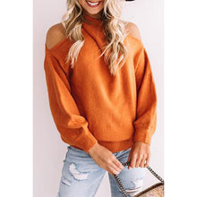 Load image into Gallery viewer, Orange Halter Cold Shoulder Long Sleeve Sweater
