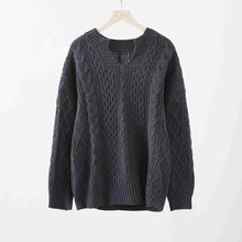 Load image into Gallery viewer, Notched Cable Knitted Long Sleeve Sweater
