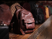 Load image into Gallery viewer, Vintage Ladies Mini Brown Leather Backpack Purse Small Leather Backpacks for Women
