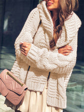 Load image into Gallery viewer, Beige Hooded Long Sleeve Oversize Fashion Cardigan Sweater
