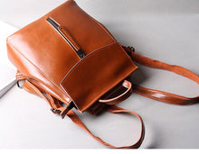 Load image into Gallery viewer, Brown Zipper Convertible Leather Backpack
