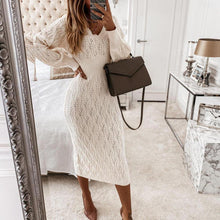 Load image into Gallery viewer, Elegant White Sweater Dress
