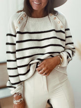 Load image into Gallery viewer, Black Buttons Striped Sweater
