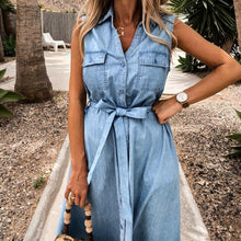 Load image into Gallery viewer, Sleeveless Buttons Down Midi Denim Dress
