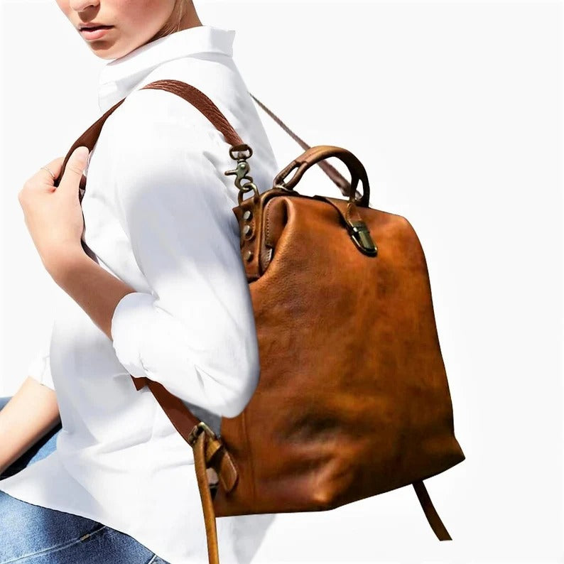 Convertible Leather Backpack Women Doctor Bag