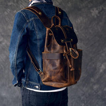 Load image into Gallery viewer, Vintage Leather School Travel Backpack Rucksack
